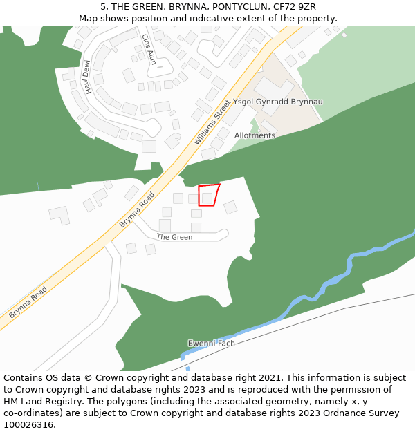 5, THE GREEN, BRYNNA, PONTYCLUN, CF72 9ZR: Location map and indicative extent of plot