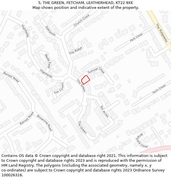 5, THE GREEN, FETCHAM, LEATHERHEAD, KT22 9XE: Location map and indicative extent of plot