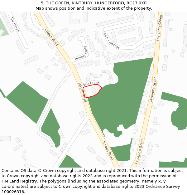 5, THE GREEN, KINTBURY, HUNGERFORD, RG17 9XR: Location map and indicative extent of plot