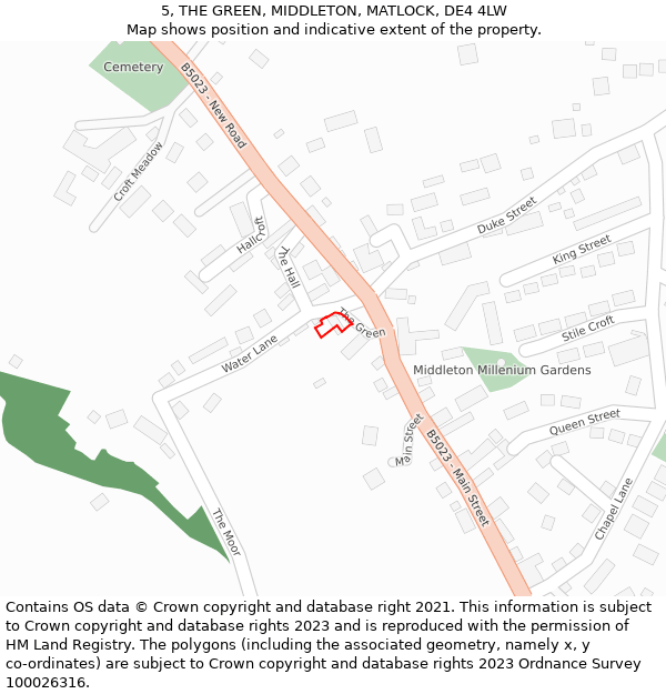 5, THE GREEN, MIDDLETON, MATLOCK, DE4 4LW: Location map and indicative extent of plot