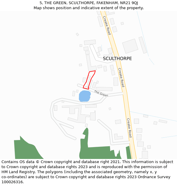 5, THE GREEN, SCULTHORPE, FAKENHAM, NR21 9QJ: Location map and indicative extent of plot