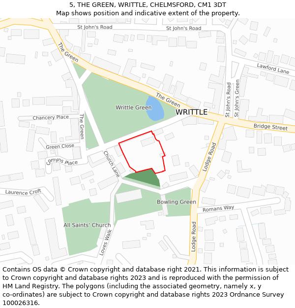 5, THE GREEN, WRITTLE, CHELMSFORD, CM1 3DT: Location map and indicative extent of plot