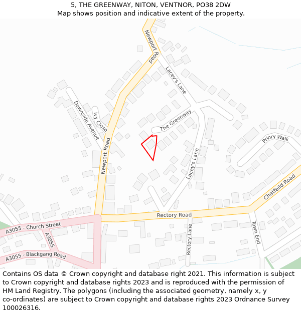 5, THE GREENWAY, NITON, VENTNOR, PO38 2DW: Location map and indicative extent of plot