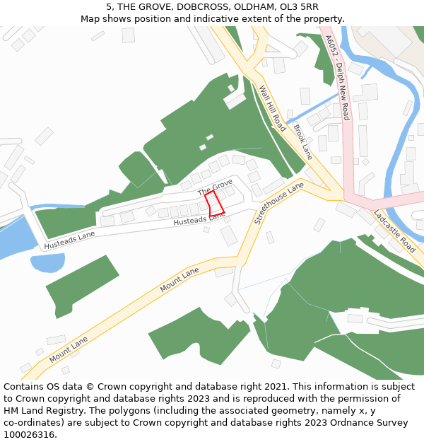 5, THE GROVE, DOBCROSS, OLDHAM, OL3 5RR: Location map and indicative extent of plot