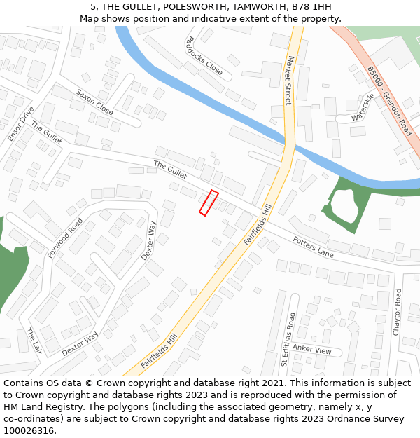 5, THE GULLET, POLESWORTH, TAMWORTH, B78 1HH: Location map and indicative extent of plot