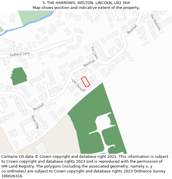 5, THE HARROWS, WELTON, LINCOLN, LN2 3HA: Location map and indicative extent of plot