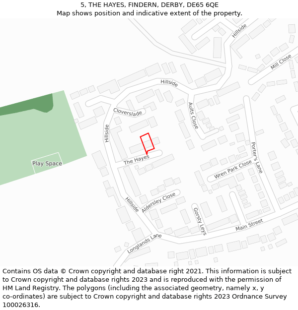 5, THE HAYES, FINDERN, DERBY, DE65 6QE: Location map and indicative extent of plot