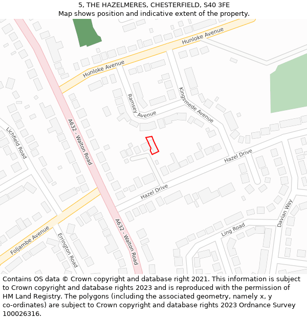 5, THE HAZELMERES, CHESTERFIELD, S40 3FE: Location map and indicative extent of plot