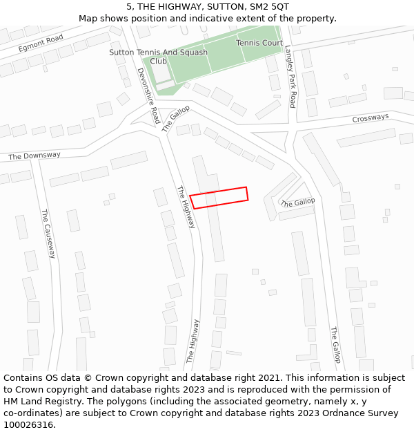 5, THE HIGHWAY, SUTTON, SM2 5QT: Location map and indicative extent of plot