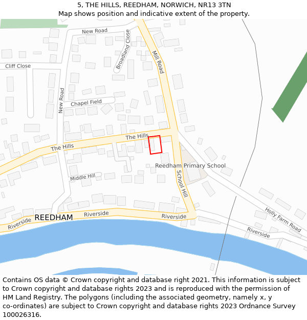 5, THE HILLS, REEDHAM, NORWICH, NR13 3TN: Location map and indicative extent of plot