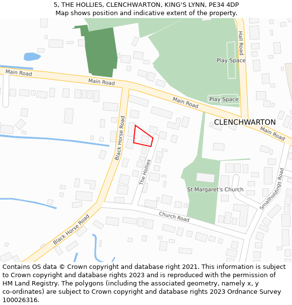 5, THE HOLLIES, CLENCHWARTON, KING'S LYNN, PE34 4DP: Location map and indicative extent of plot