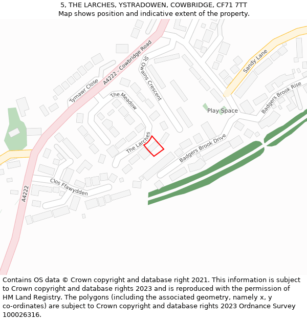 5, THE LARCHES, YSTRADOWEN, COWBRIDGE, CF71 7TT: Location map and indicative extent of plot