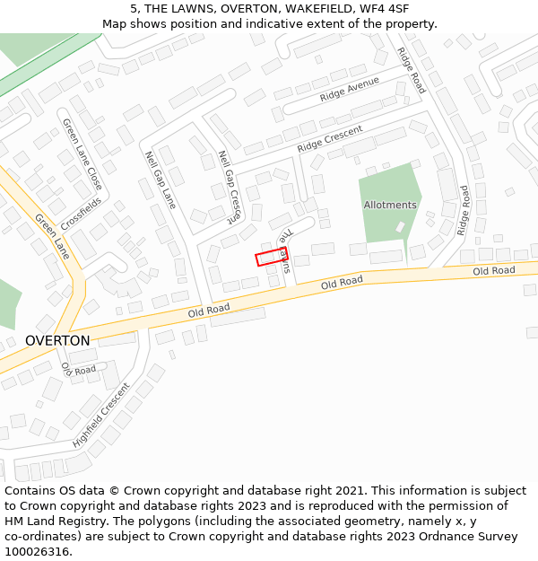 5, THE LAWNS, OVERTON, WAKEFIELD, WF4 4SF: Location map and indicative extent of plot