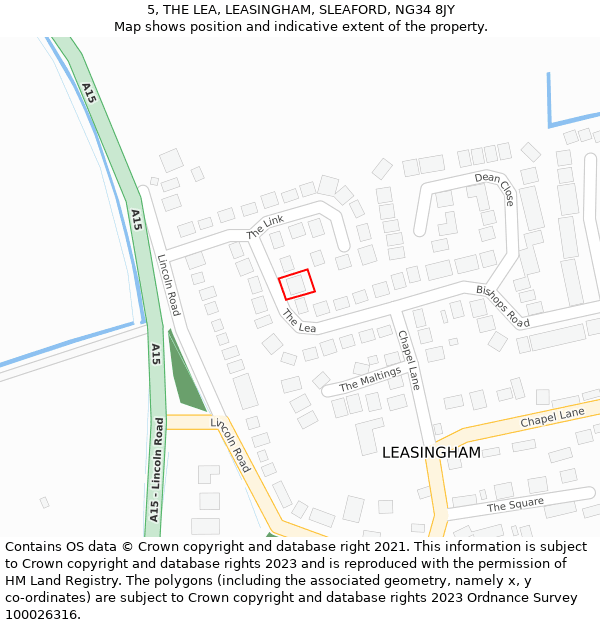 5, THE LEA, LEASINGHAM, SLEAFORD, NG34 8JY: Location map and indicative extent of plot