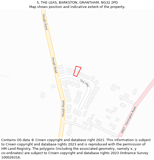 5, THE LEAS, BARKSTON, GRANTHAM, NG32 2PD: Location map and indicative extent of plot