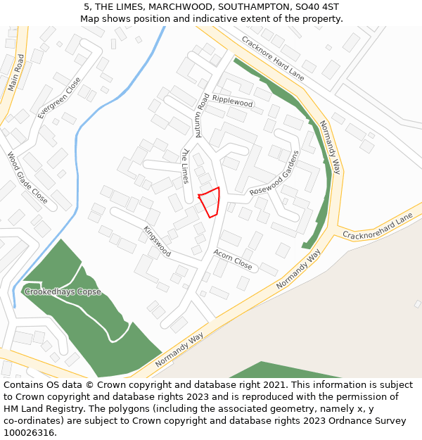 5, THE LIMES, MARCHWOOD, SOUTHAMPTON, SO40 4ST: Location map and indicative extent of plot