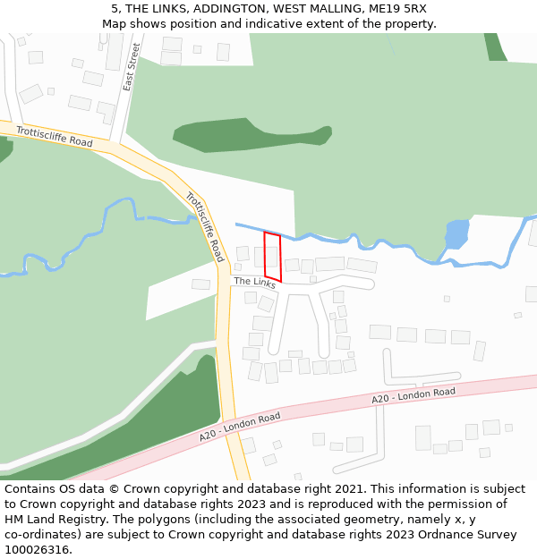 5, THE LINKS, ADDINGTON, WEST MALLING, ME19 5RX: Location map and indicative extent of plot