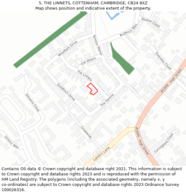 5, THE LINNETS, COTTENHAM, CAMBRIDGE, CB24 8XZ: Location map and indicative extent of plot