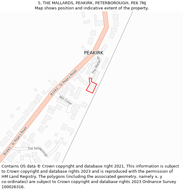 5, THE MALLARDS, PEAKIRK, PETERBOROUGH, PE6 7NJ: Location map and indicative extent of plot