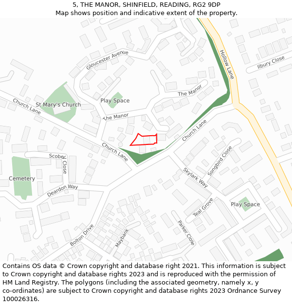 5, THE MANOR, SHINFIELD, READING, RG2 9DP: Location map and indicative extent of plot