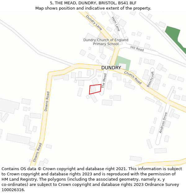 5, THE MEAD, DUNDRY, BRISTOL, BS41 8LF: Location map and indicative extent of plot