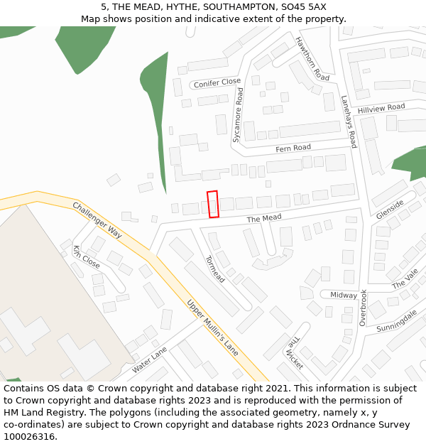 5, THE MEAD, HYTHE, SOUTHAMPTON, SO45 5AX: Location map and indicative extent of plot