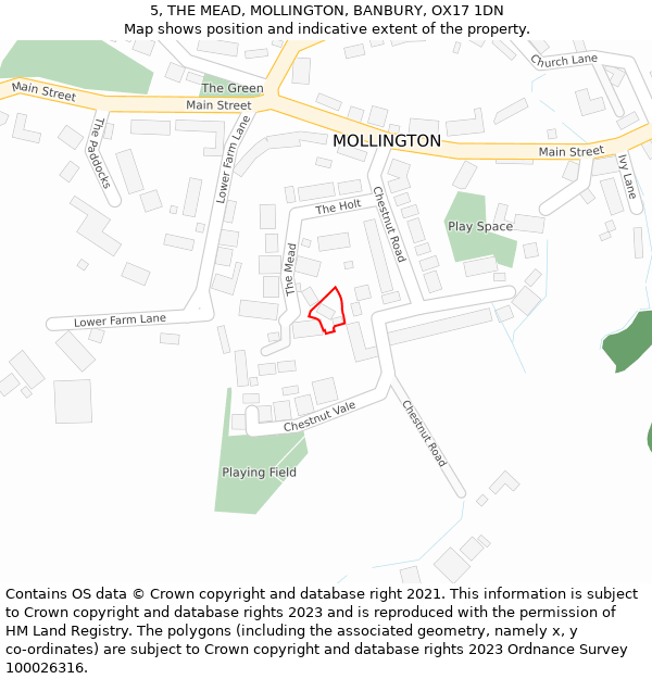 5, THE MEAD, MOLLINGTON, BANBURY, OX17 1DN: Location map and indicative extent of plot