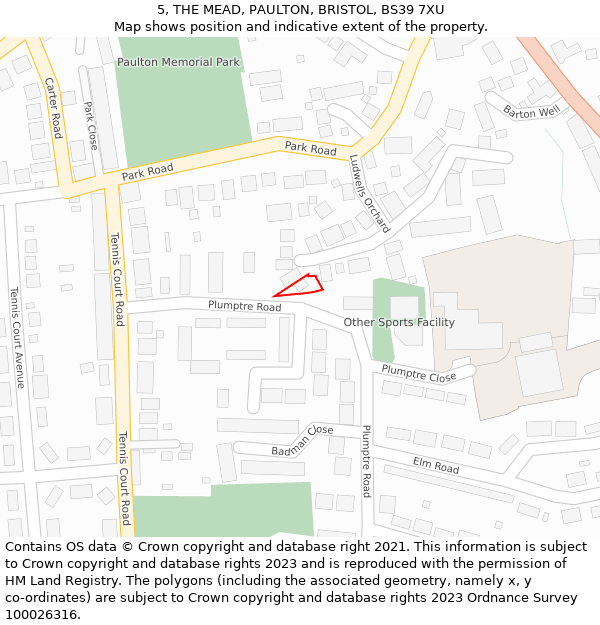 5, THE MEAD, PAULTON, BRISTOL, BS39 7XU: Location map and indicative extent of plot