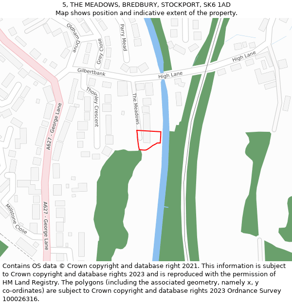 5, THE MEADOWS, BREDBURY, STOCKPORT, SK6 1AD: Location map and indicative extent of plot