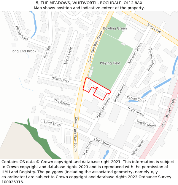 5, THE MEADOWS, WHITWORTH, ROCHDALE, OL12 8AX: Location map and indicative extent of plot