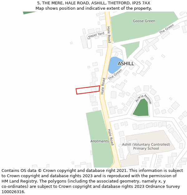 5, THE MERE, HALE ROAD, ASHILL, THETFORD, IP25 7AX: Location map and indicative extent of plot