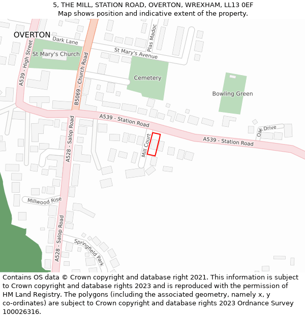 5, THE MILL, STATION ROAD, OVERTON, WREXHAM, LL13 0EF: Location map and indicative extent of plot