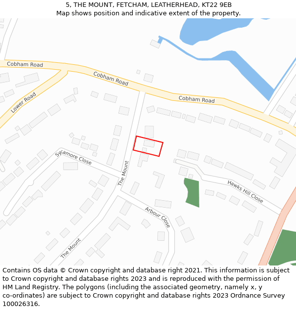 5, THE MOUNT, FETCHAM, LEATHERHEAD, KT22 9EB: Location map and indicative extent of plot