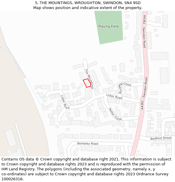 5, THE MOUNTINGS, WROUGHTON, SWINDON, SN4 9SD: Location map and indicative extent of plot