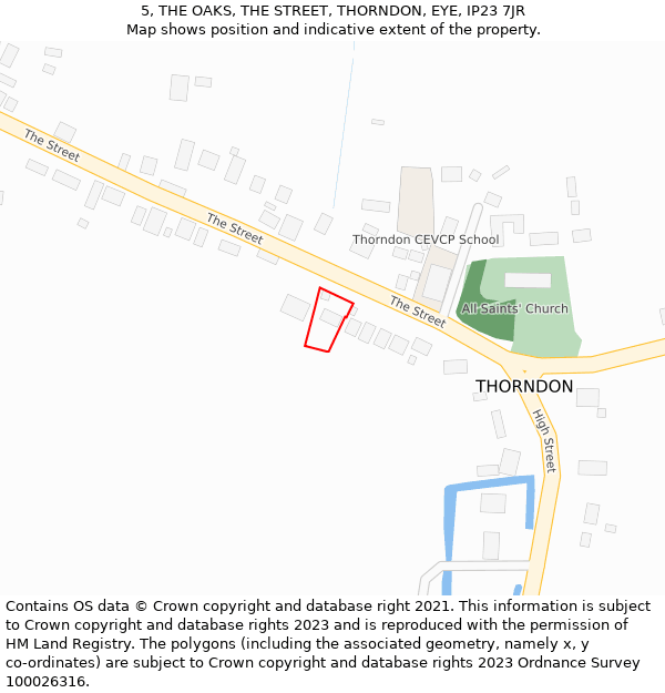 5, THE OAKS, THE STREET, THORNDON, EYE, IP23 7JR: Location map and indicative extent of plot