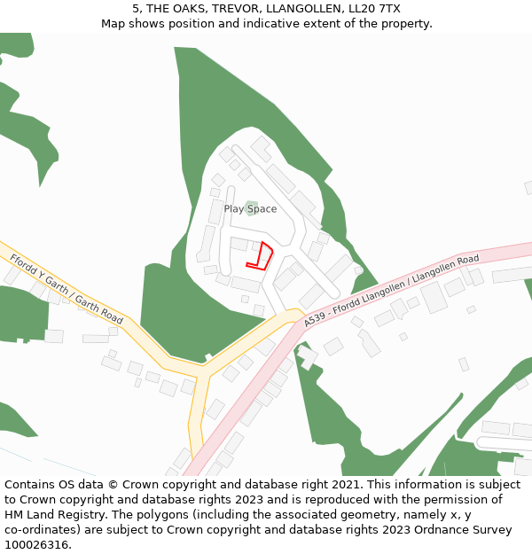 5, THE OAKS, TREVOR, LLANGOLLEN, LL20 7TX: Location map and indicative extent of plot