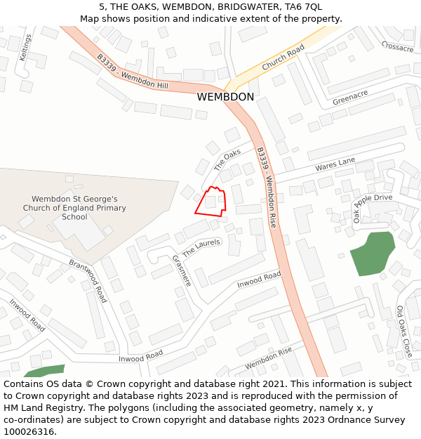 5, THE OAKS, WEMBDON, BRIDGWATER, TA6 7QL: Location map and indicative extent of plot