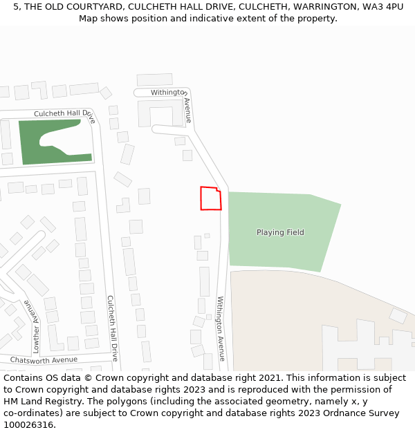 5, THE OLD COURTYARD, CULCHETH HALL DRIVE, CULCHETH, WARRINGTON, WA3 4PU: Location map and indicative extent of plot