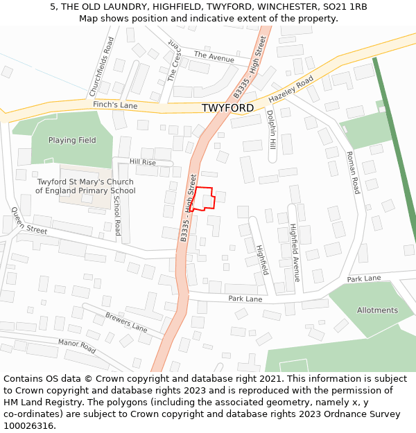 5, THE OLD LAUNDRY, HIGHFIELD, TWYFORD, WINCHESTER, SO21 1RB: Location map and indicative extent of plot