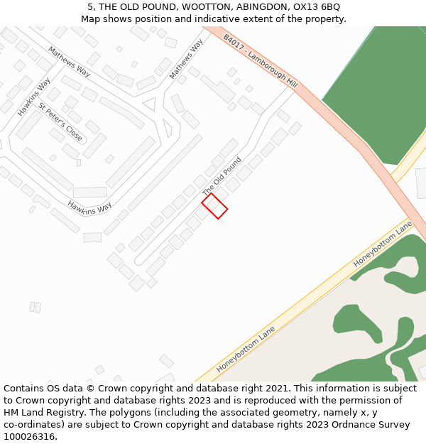 5, THE OLD POUND, WOOTTON, ABINGDON, OX13 6BQ: Location map and indicative extent of plot