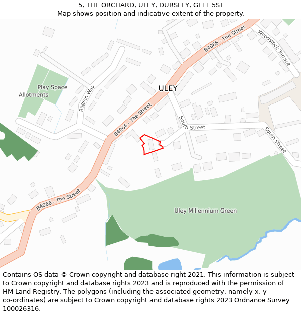 5, THE ORCHARD, ULEY, DURSLEY, GL11 5ST: Location map and indicative extent of plot