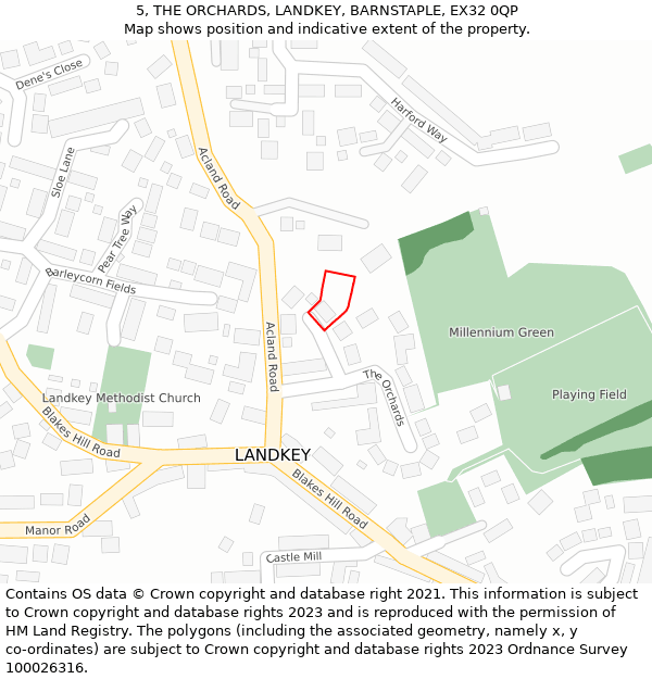 5, THE ORCHARDS, LANDKEY, BARNSTAPLE, EX32 0QP: Location map and indicative extent of plot