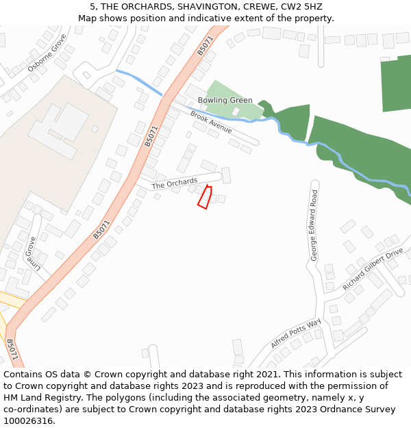 5, THE ORCHARDS, SHAVINGTON, CREWE, CW2 5HZ: Location map and indicative extent of plot