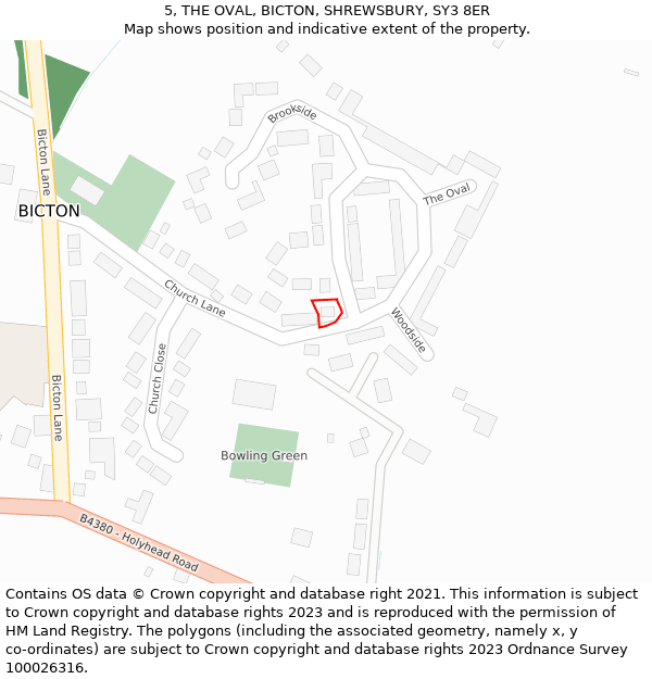 5, THE OVAL, BICTON, SHREWSBURY, SY3 8ER: Location map and indicative extent of plot