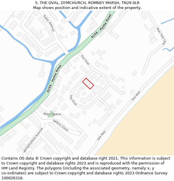 5, THE OVAL, DYMCHURCH, ROMNEY MARSH, TN29 0LR: Location map and indicative extent of plot