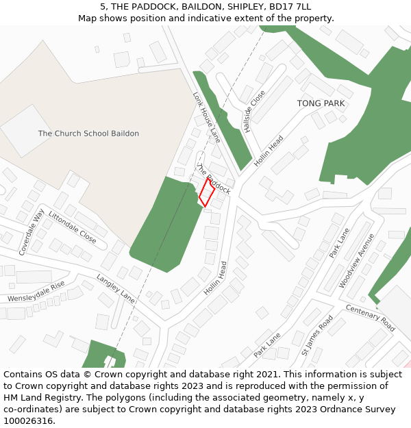 5, THE PADDOCK, BAILDON, SHIPLEY, BD17 7LL: Location map and indicative extent of plot