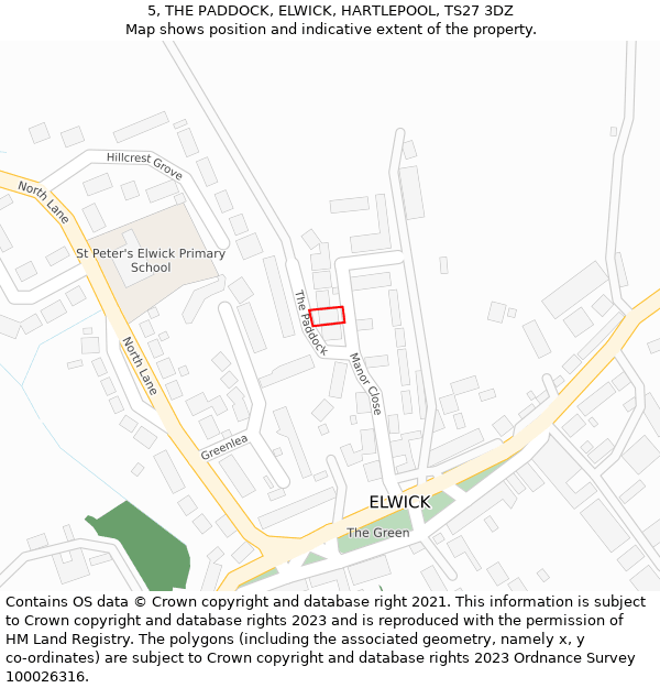 5, THE PADDOCK, ELWICK, HARTLEPOOL, TS27 3DZ: Location map and indicative extent of plot