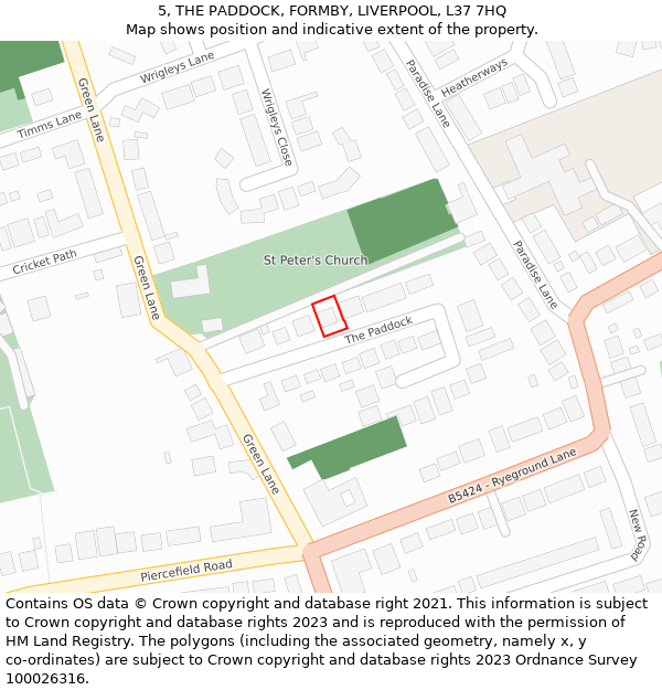 5, THE PADDOCK, FORMBY, LIVERPOOL, L37 7HQ: Location map and indicative extent of plot