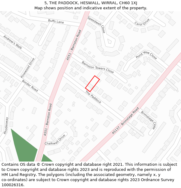 5, THE PADDOCK, HESWALL, WIRRAL, CH60 1XJ: Location map and indicative extent of plot