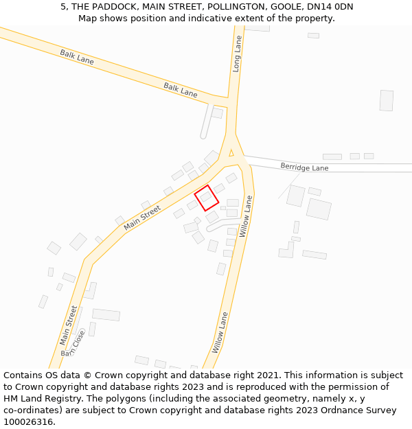 5, THE PADDOCK, MAIN STREET, POLLINGTON, GOOLE, DN14 0DN: Location map and indicative extent of plot